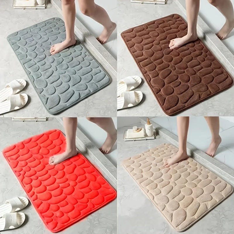 1 Cobblestone Embossed Memory Foam Bath Mat with Rapid Water Absorption, Non-Slip, Washable, and Soft for Fall Decor in Bathroom, Kitchen, Laundry, and Indoor Spaces.