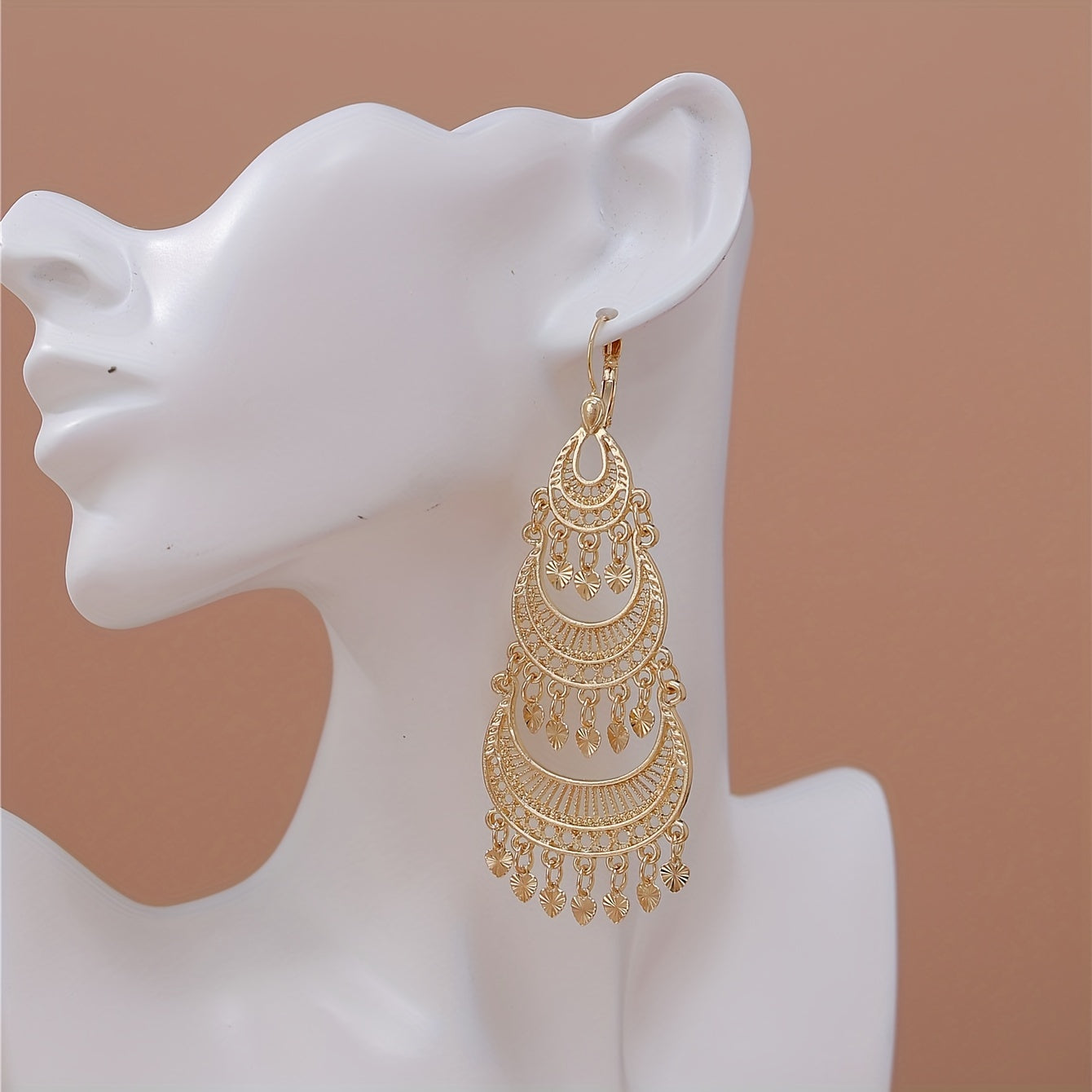 Arabia Fashion Dangle Earrings with 22k Gold Plated Hollow Moon and Tassel Design - Perfect for Daily Outfits, Party Accessories, and Wedding Decor