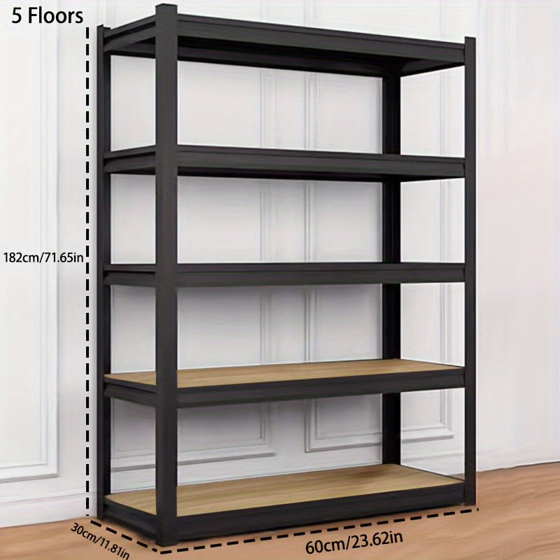 Adjustable heavy-duty storage shelf for various spaces: garage, warehouse, basement, pantry, car or food storage.