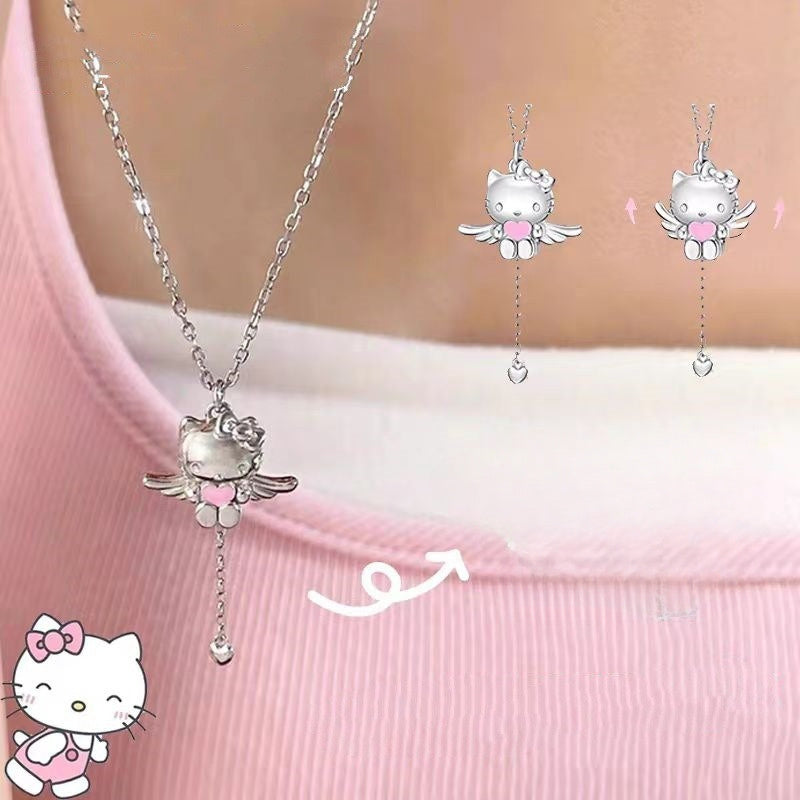 Introducing the Hello Kitty Wing Pendant Necklace crafted from copper, featuring a cute and simple style. This versatile jewelry piece is perfect for everyday wear or as a thoughtful gift for birthdays or friendship presents. Suitable for all seasons