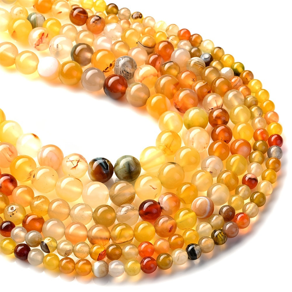 Set of Natural Stone Beads in sizes 6mm, 8mm, and 10mm, including Amber Agate round spacer beads for creating jewelry. Perfect for DIY bracelets and necklaces.