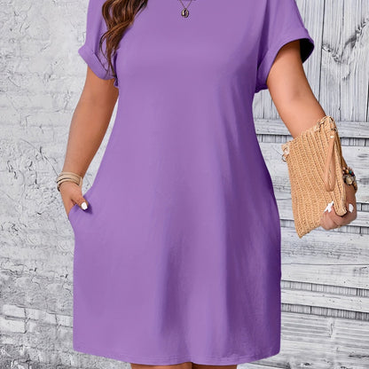 Plus Size Solid Loose Dress, Casual Short Sleeve for Spring & Summer, Women's Plus Size Clothing