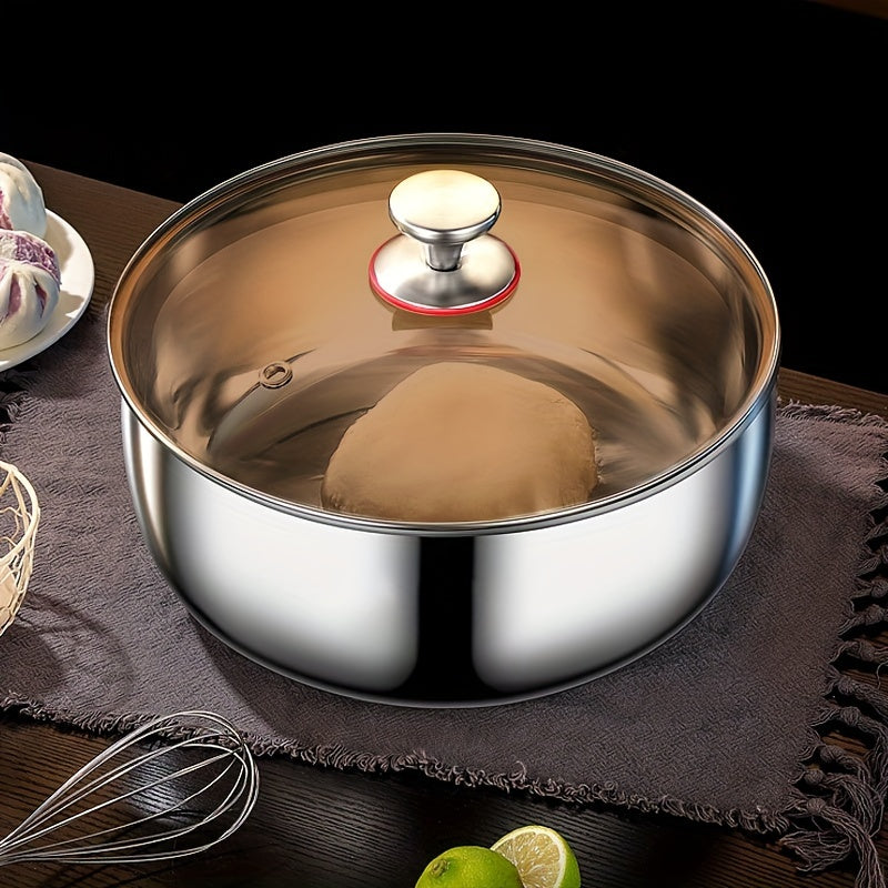 Large 29.97/32.0cm Stainless Steel Cooking Pot with Glass Lid - Versatile, High Capacity, Food-Grade, Induction Ready for Baking & Hot Pot Cooking