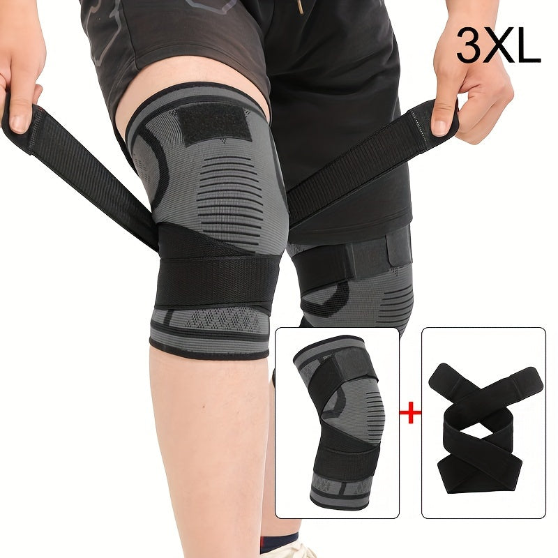 XuanGui Adjustable Nylon Knee Support Brace with Strap - Black & Red Design; Stabilizes knee joints for various activities, secure fit.