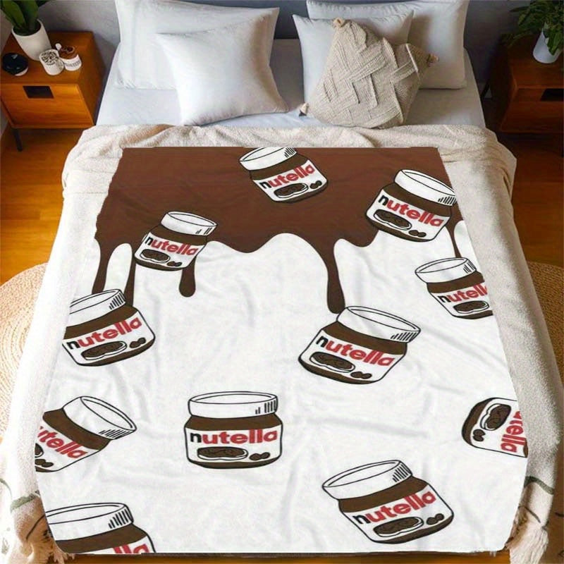 Stay warm and cozy with our Nutella Print Flannel Fleece Blanket! This blanket features a mixed color design and is made of polyester with a digital print. Perfect for all seasons, this charming anime-themed blanket is ideal for use in the home, kitchen