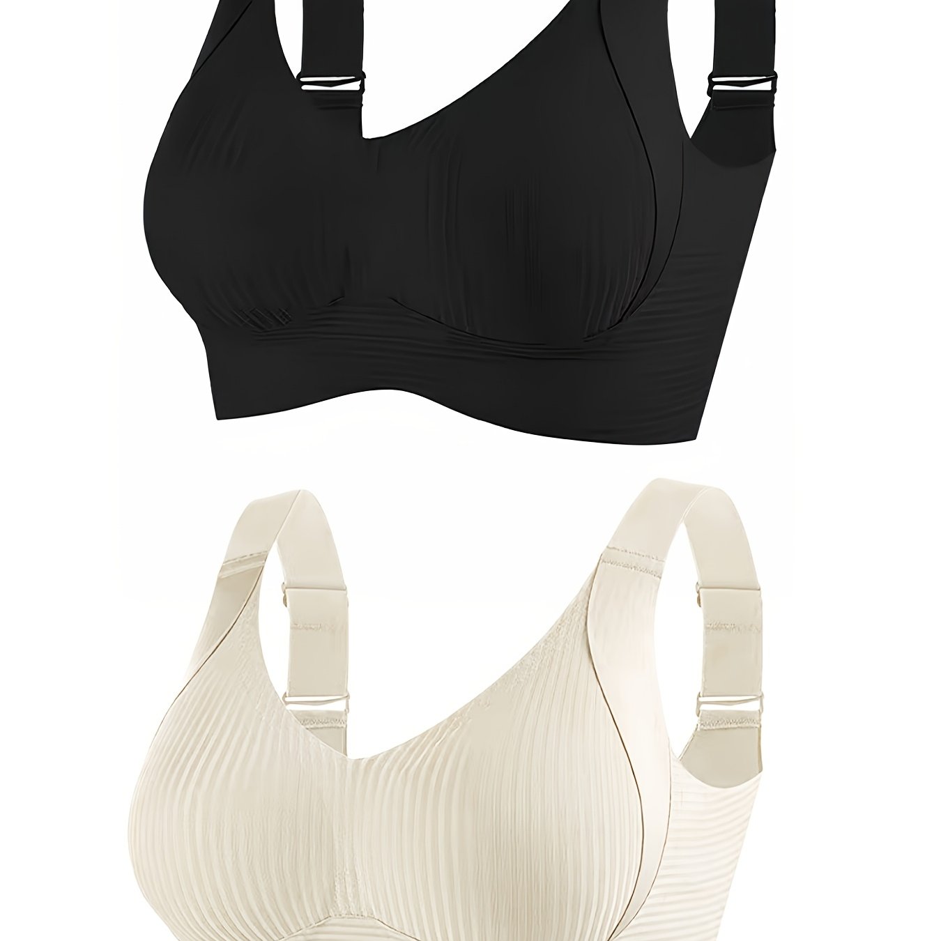 2 pairs of comfortable women's bras with adjustable shoulder straps, fixed chest pads, and no visible lines.