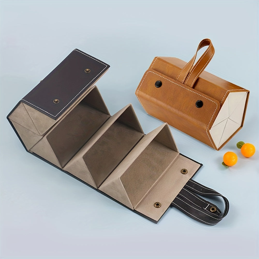 Travel organizer for sunglasses with 2/3/5 slots, featuring a folding design. Keep your eyeglasses organized in this storage case box with multiple hanging options for easy display.