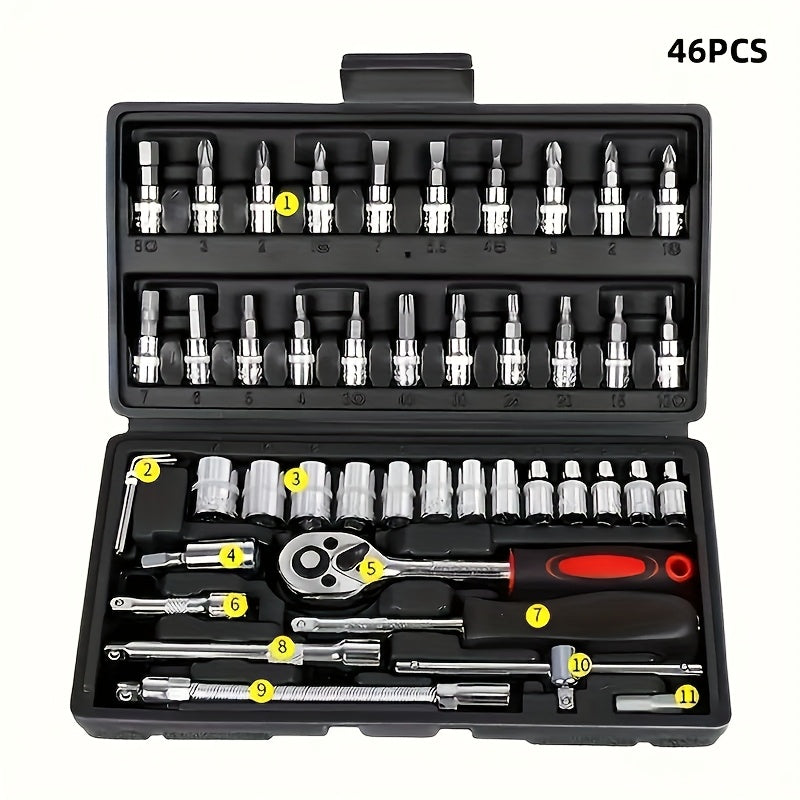 151pcs/46pcs Professional Automotive Master Tool Set - High-Quality Tool Kits for Car, Bicycle, And Motorcycle Care - Compact, Portable, Comprehensive Solution with Ratchet Wrench