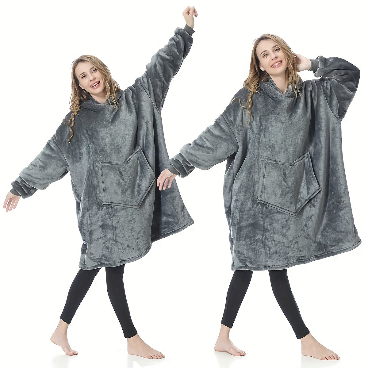 Grey Ultra-Soft Sherpa Fleece Oversized Hoodie Blanket - Cozy, Reversible Snuggle Sweatshirt with Giant Pockets, Machine Washable