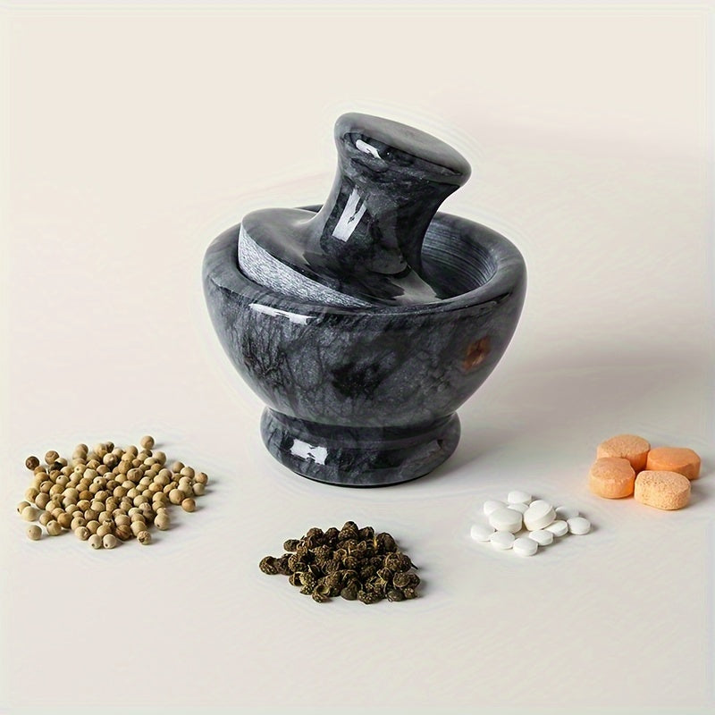 Marble Mortar and Mushroom Pestle Set - 9.65 cm, 1/2 Cup Capacity - Stone Grinder for Crushing Pills and Spices - Easy to Use and Clean - Effortless Fine Grinding - Natural Black and White Stone Grinder.