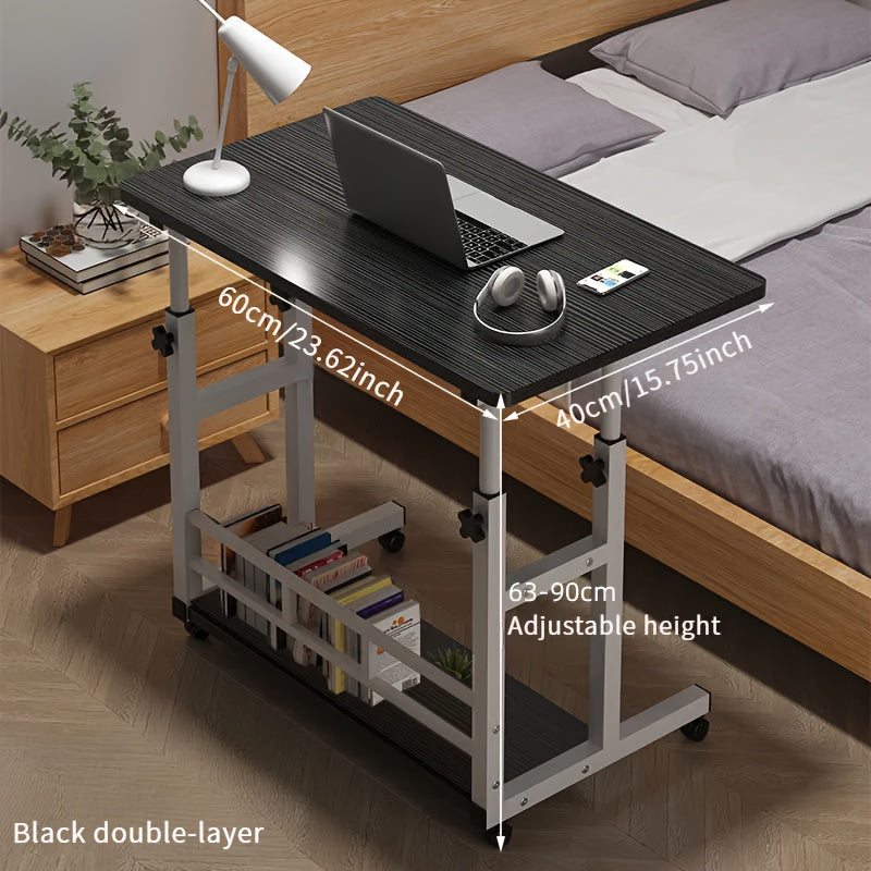 Folding Desk with Wheels and Adjustable Height, Featuring Storage Shelf - Ideal for Bedroom, Living Room, or Outdoor Office Spaces