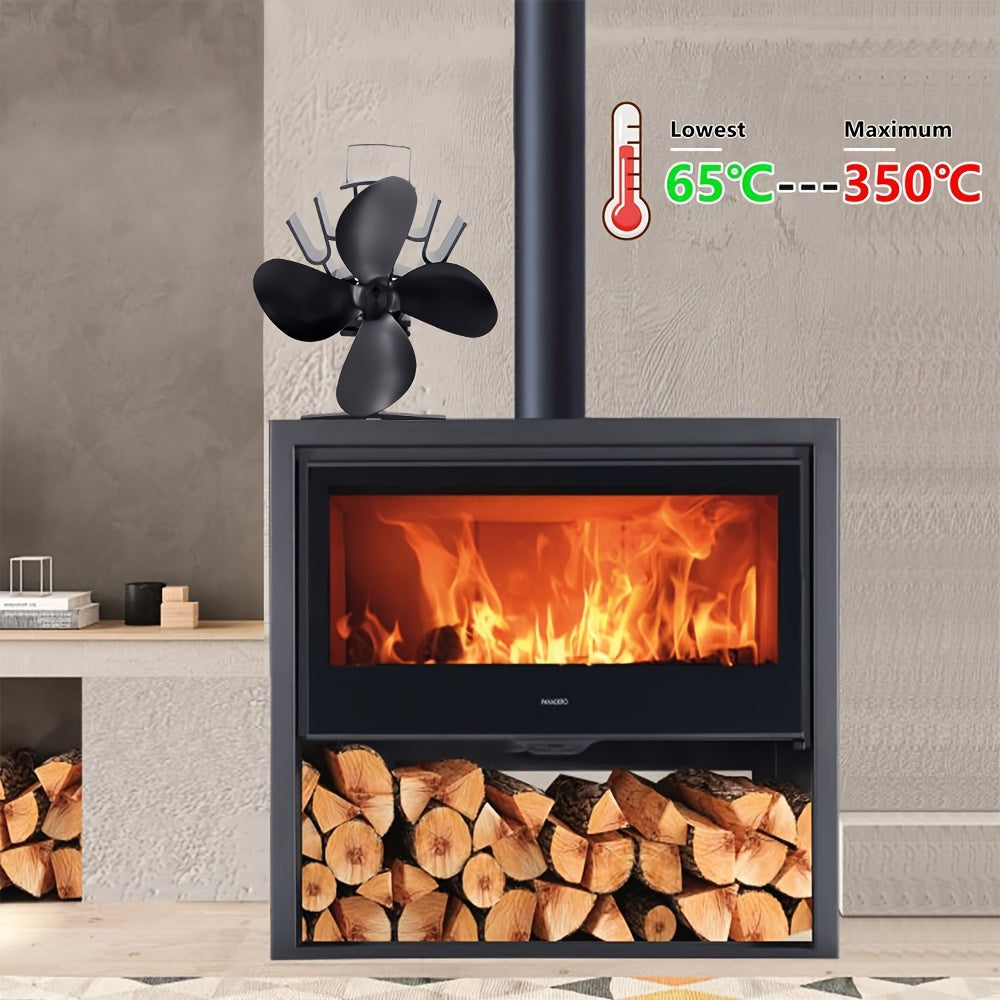 Silent 4-Blade Heat Powered Stove Fan - Effective Wood & Fireplace Heater for Comfortable Home Heat, No Need for Batteries