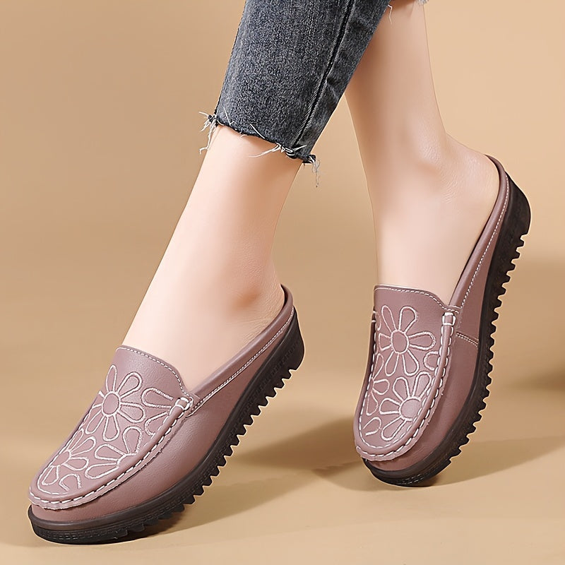 Lightweight slip-on mules for women, with flat heel and plain toe. Made from man-made materials, hand washable. Perfect for all-season comfort. European Special Edition.