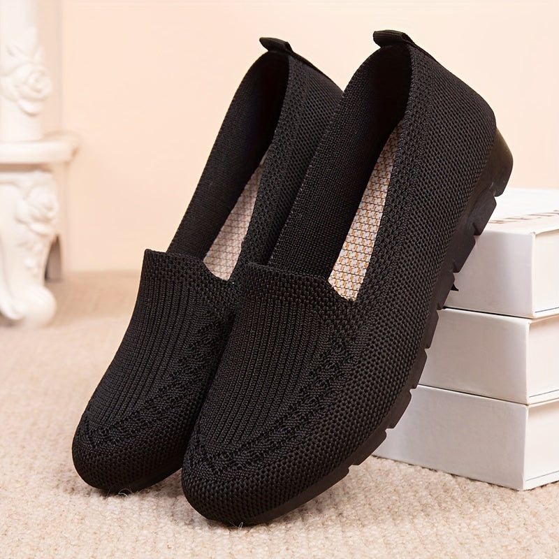 Women's Solid Color Knitted Loafers: Lightweight, Non-slip, Casual Walking Shoes