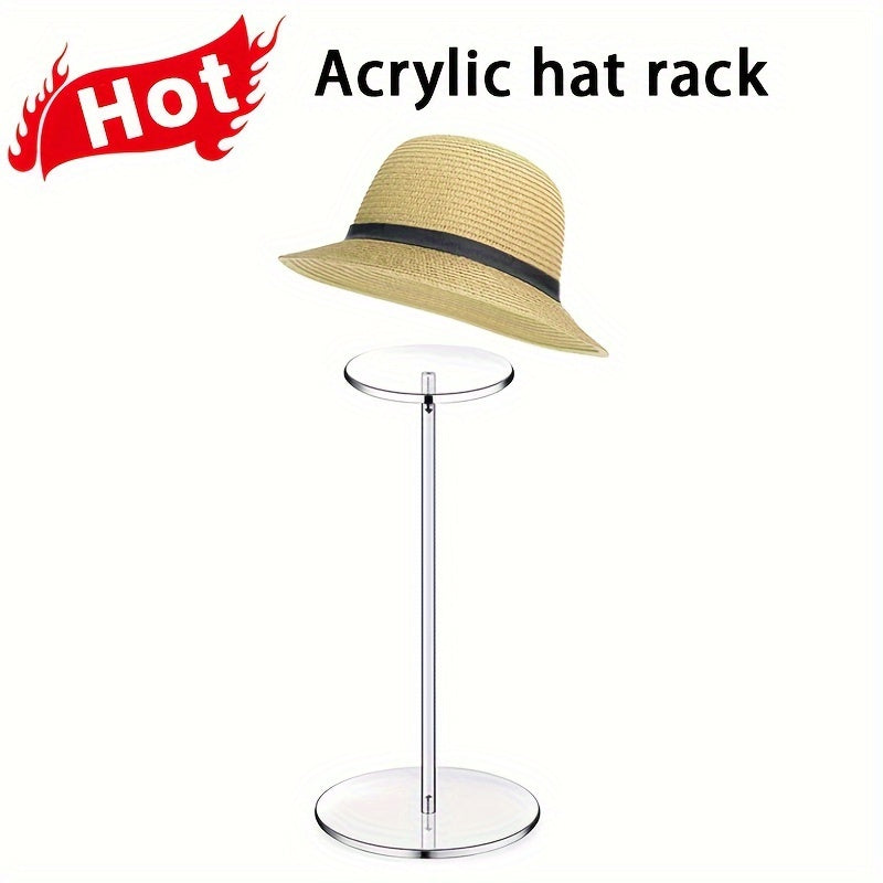 Introducing our sleek and minimalist 1pc Clear Acrylic Hat Display Stand. This freestanding and portable storage rack is perfect for organizing bucket hats, baseball caps, and wigs. With no electricity needed, it is ideal for use in the bedroom