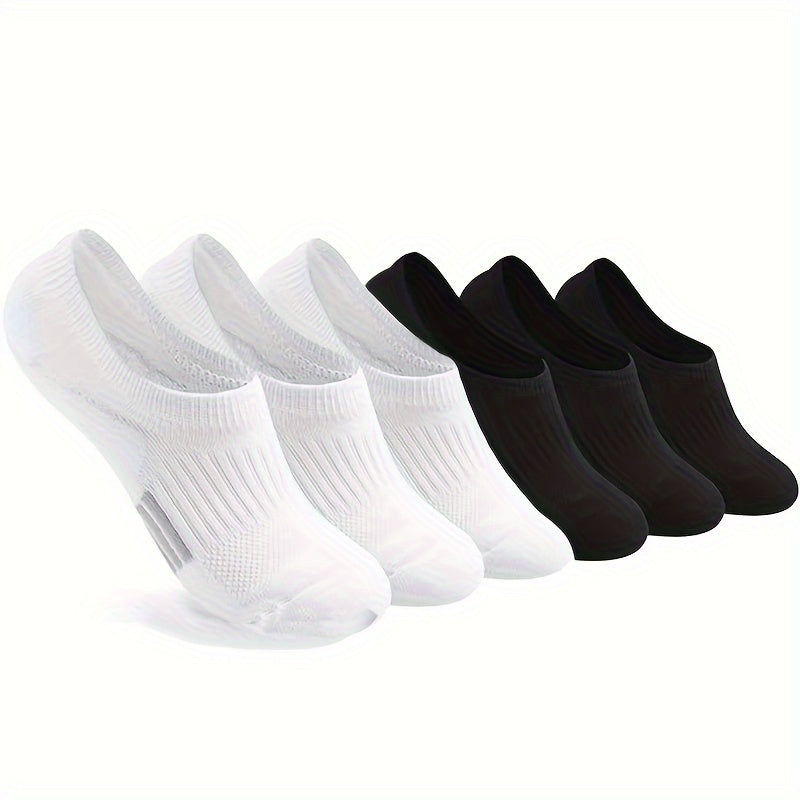 6 pairs of men's white and black no show socks perfect for spring and summer activities. Comfortable, breathable, sweat resistant, and anti-odor.