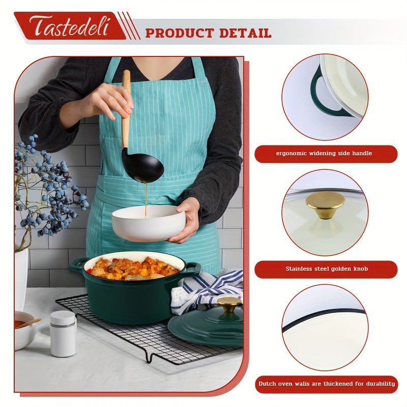 Tastedeli's 4.7qt Enameled Cast Iron Dutch Oven is ideal for cooking, baking, and serving.