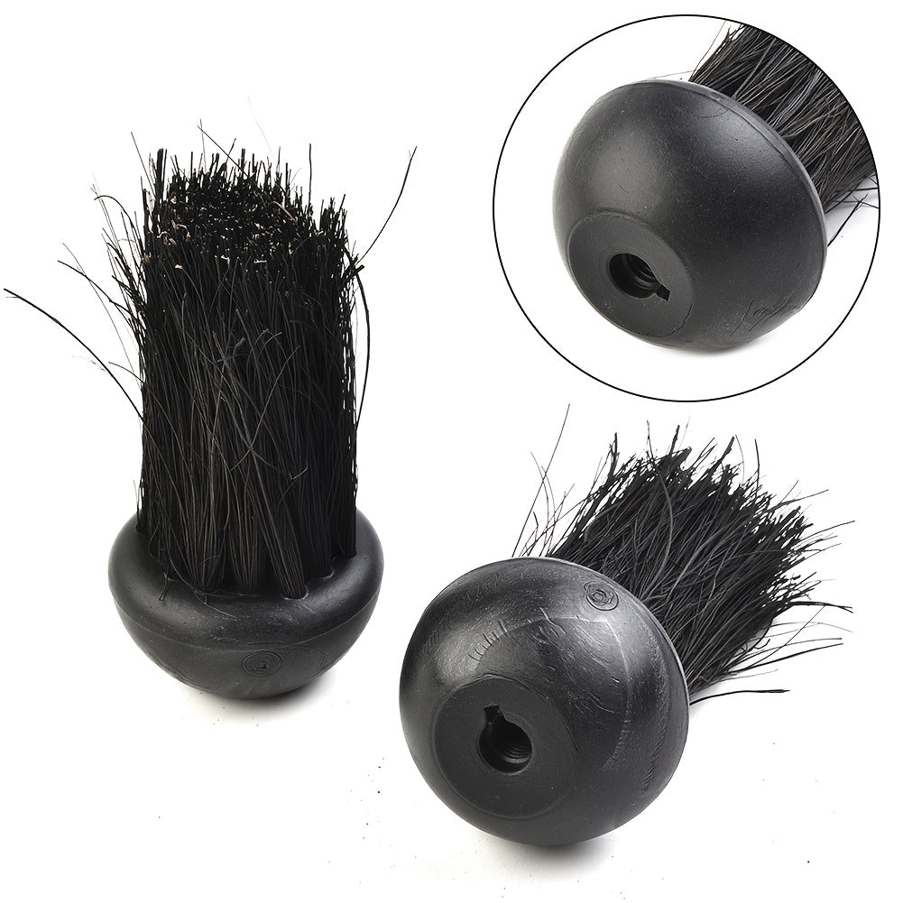 Two round fireplace brush head replacements and one rectangular fireplace brush.