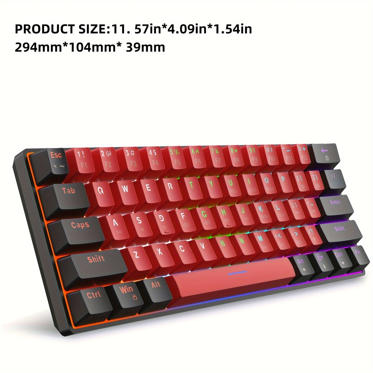 Snpurdiri 60% Mechanical Gaming Keyboard with LED Backlight, Blue and Red Switches, Portable Design