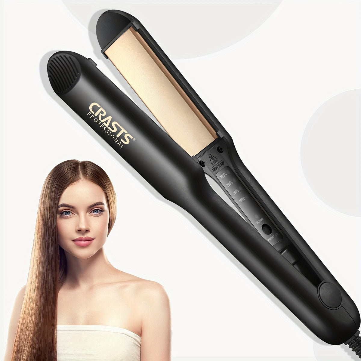 CRASTS Ceramic Hair Straightener and Curler for both straight and curly hair with 220V Type C Plug, 44W Plug Powered, No Battery Required.