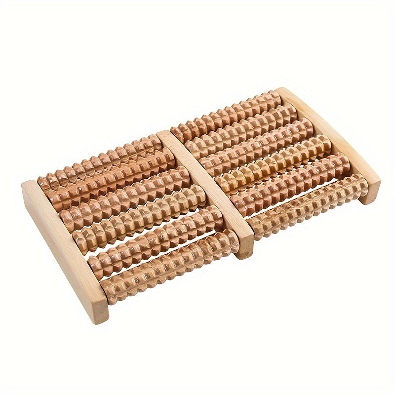 Handcrafted Wooden Dual-Foot Massager with Acupressure Rollers for Stress Relief and Muscle Tension. Ideal for Home Relaxation.