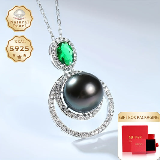 Classic and sophisticated black pearl pendant necklace for women, featuring a 9-10mm natural gemstone set in S925 sterling silver. This timeless piece comes in a gift box, making it ideal for everyday wear or as a special gift.