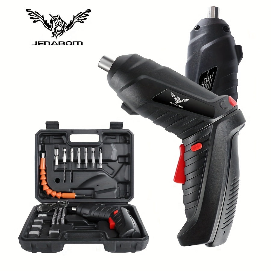 Set of power tools with lithium battery, electric drill, and cordless screwdriver in 2, 14, 26, or 47 pieces.