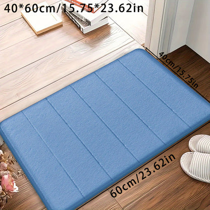 Set of memory foam bath mats, featuring ultra-soft and absorbent material with a non-slip backing. Ideal for use in the bathroom, shower, laundry room, or outdoor entrance. Made of durable polyester that is easy to clean in the washing machine. Can also