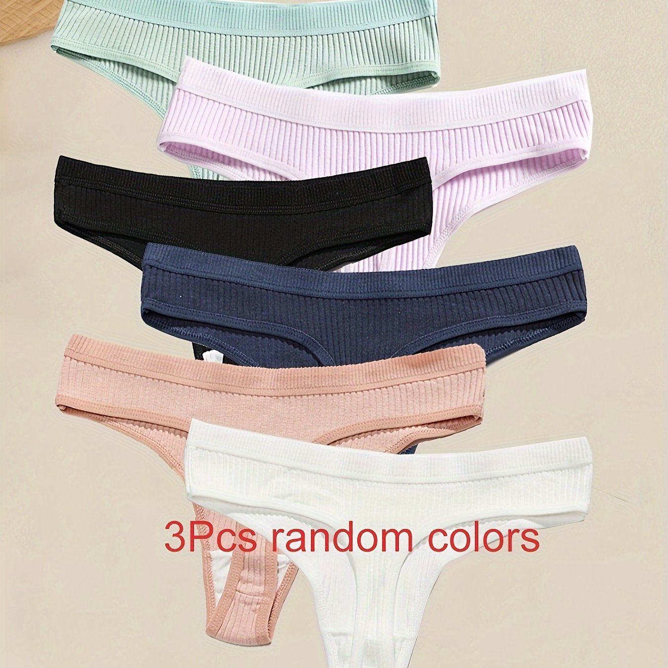 3 random color sexy women's thongs in solid colors with seductive style