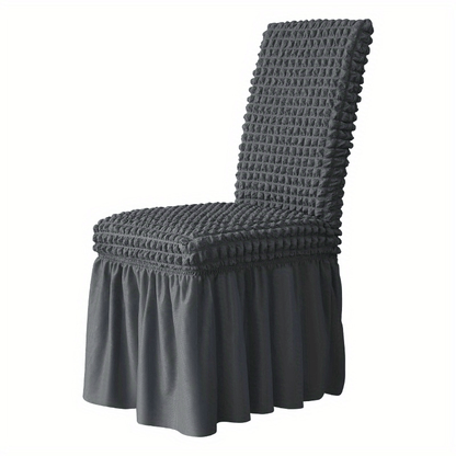 1 Seersucker dining chair slipcover with skirt, non-slip design. Protects furniture in various settings.