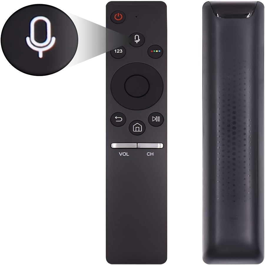 Ergonomic voice-activated remote for Samsung Smart 4K TVs, works with various models, battery-operated.