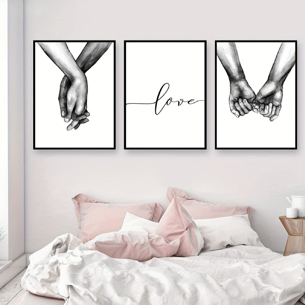 Black and white canvas paintings, 3 pieces, ideal for wall decor in any room, no frame included.