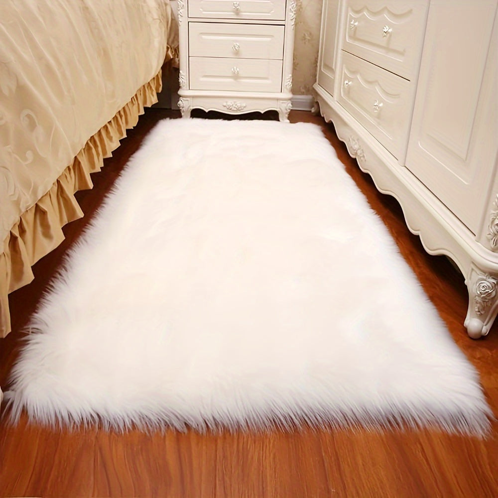 Soft and Plush Fluffy Faux Fur Area Rug - Enhance Your Home Decor with this Cozy Bedside Carpet. Perfect for Living Room, Bedroom, Study, Vanity. Made of Non-Slip Polyester Material. Dry Clean Only. Ideal for Christmas Season.