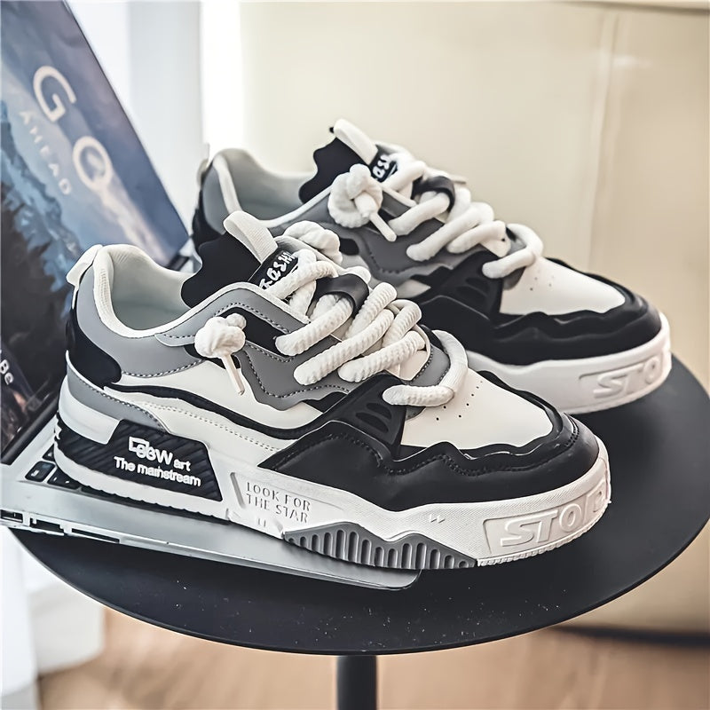 Stylish skateboard sneakers for men with lace-up closure, durable sole, comfortable lining, and slip-resistant design, perfect for all seasons.