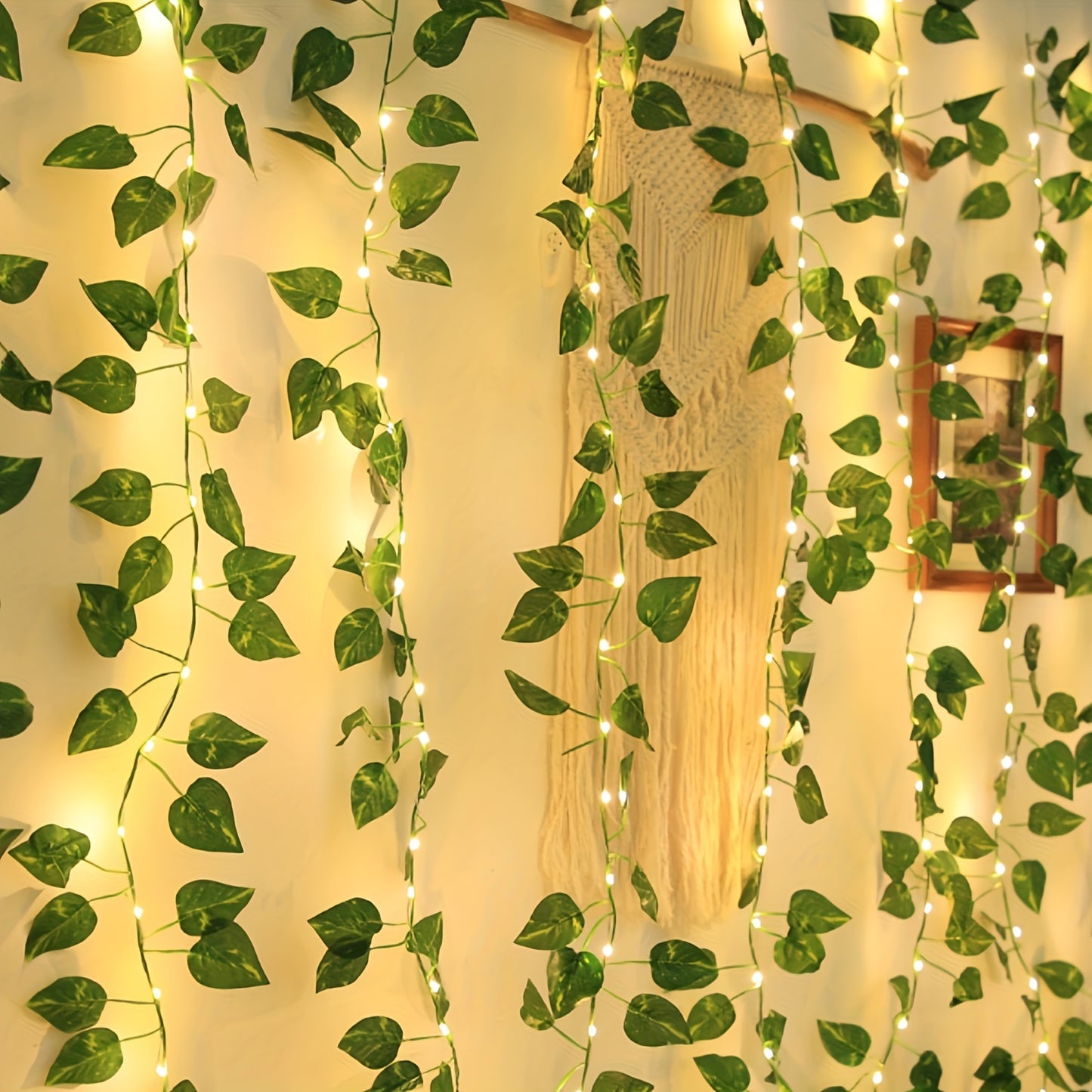 Green Ivy Leaf LED String Lights: Battery-powered for home ambiance, parties, weddings, and holidays. Perfect for decoration.