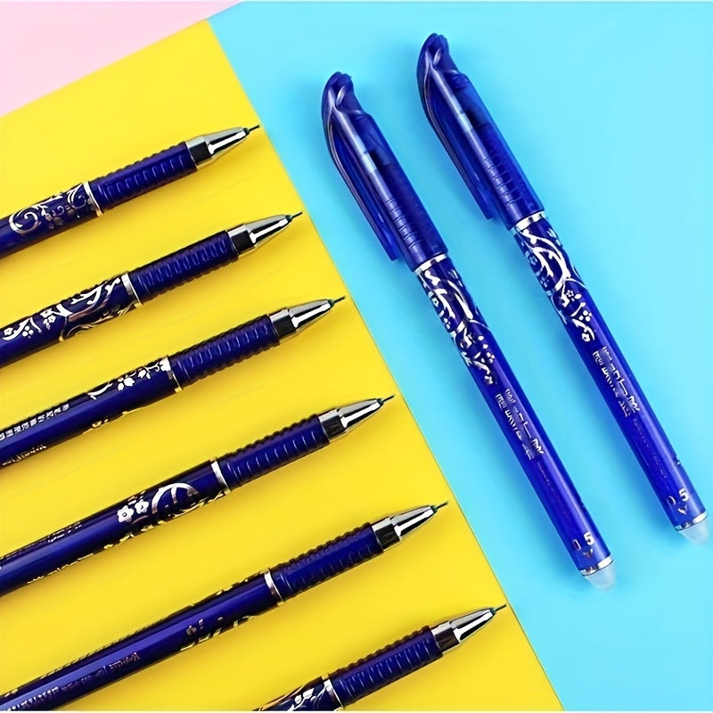 Set of 36 erasable gel pens (0.5mm, blue) with replaceable cores and needle tube tips for the office or students.