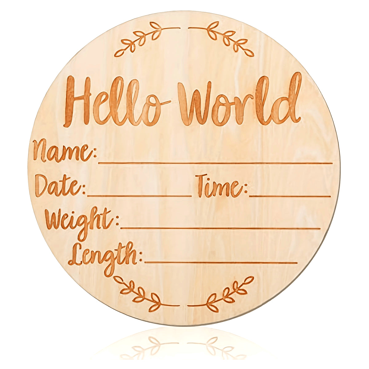 Baby Announcement Sign made of Wood, 14.99 cm Round Shape, Hello World Newborn Welcome Sign, Perfect for Photography Prop or Baby Shower Gift.