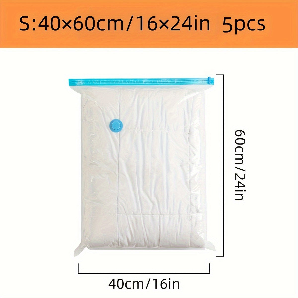 Get 5pcs of Space Saver Vacuum Compression Storage Bags that are made of durable plastic with zipper closure. These rectangle bags are perfect for multipurpose use, whether you're storing clothes, pillows, blankets, or bedding. No electricity needed for