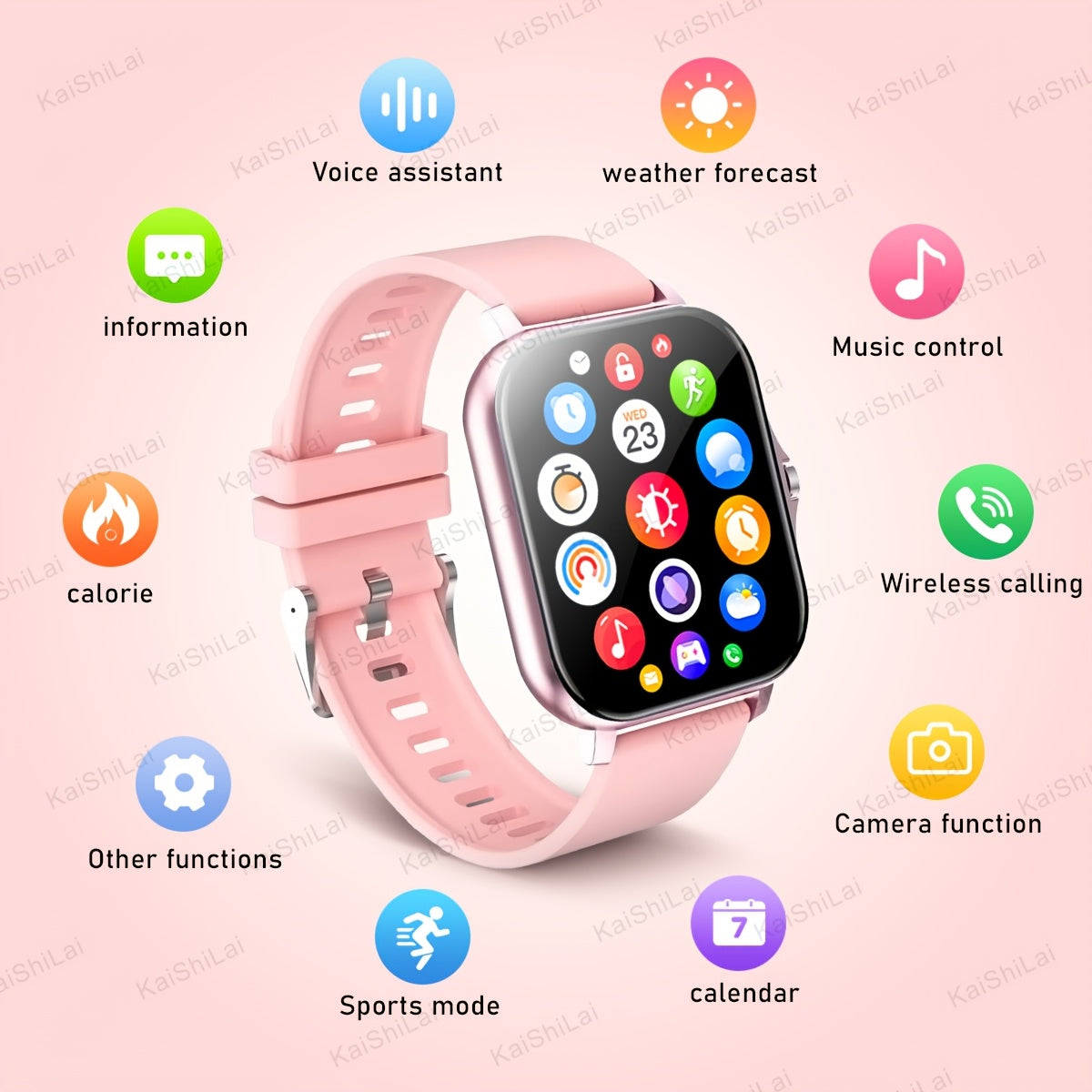 2024 Trendy Smartwatch with 4.65cm touch screen, sports tracker, call function, step counter, USB rechargeable battery, compatible with iPhone and Android.