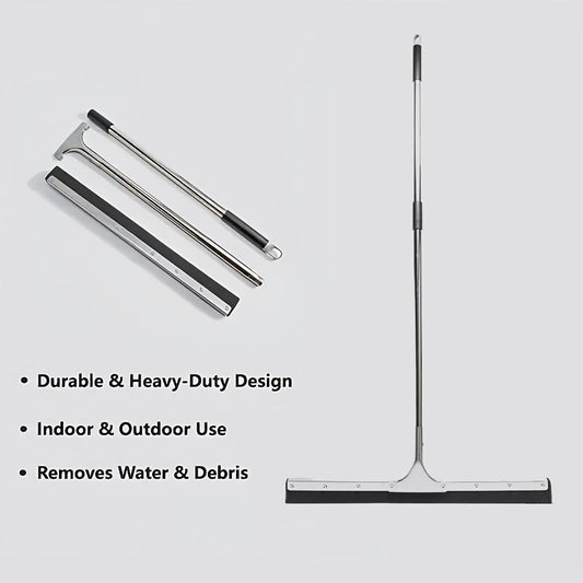 Durable Stainless Steel Handle Squeegee - Ideal for Indoor and Outdoor Cleaning. Heavy-Duty Design Removes Water, Debris, and Leaves with Ease in Living Room, Kitchen, and Patio Areas.