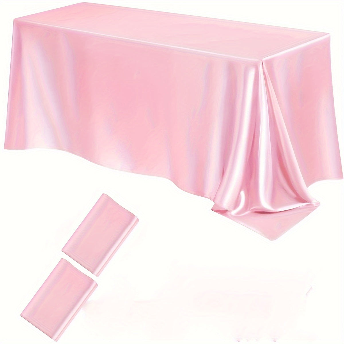 Luxurious satin tablecloths in a 2-pack. Ideal for Christmas, parties, banquets, and weddings. Solid color, 259.08x147.32 cm rectangular polyester table covers. Machine woven.