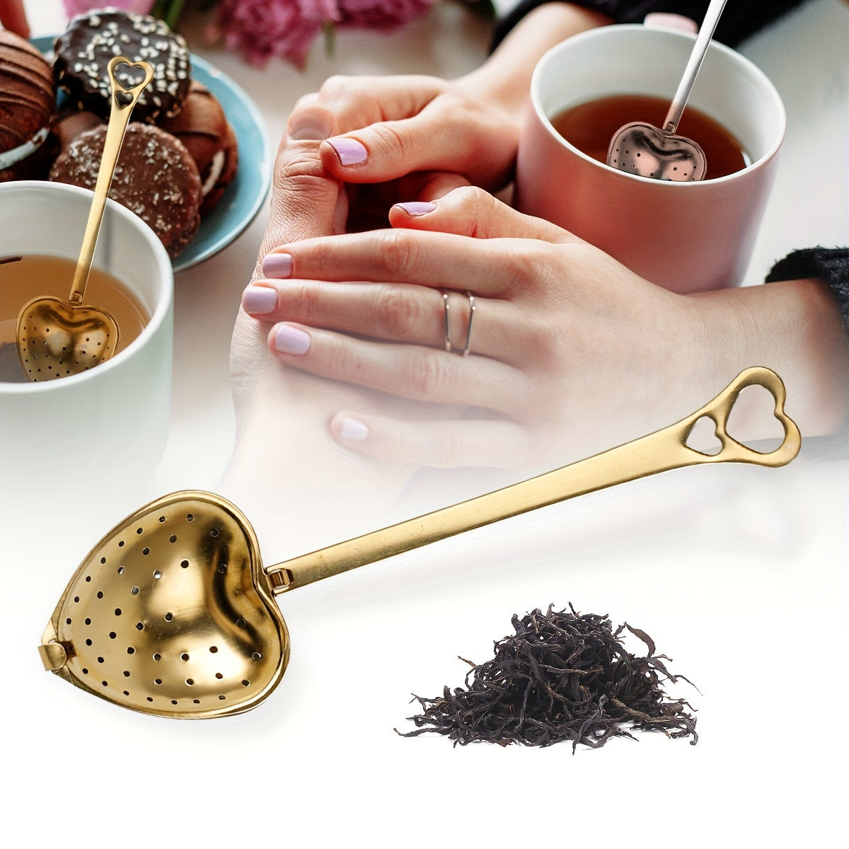 Heart-shaped tea infuser made of stainless steel, perfect for loose leaf tea, spices, and seasonings. An ideal kitchen accessory for home or office, and a great gift for Christmas or Halloween. Can also be used as a tea ball or other tea accessories.