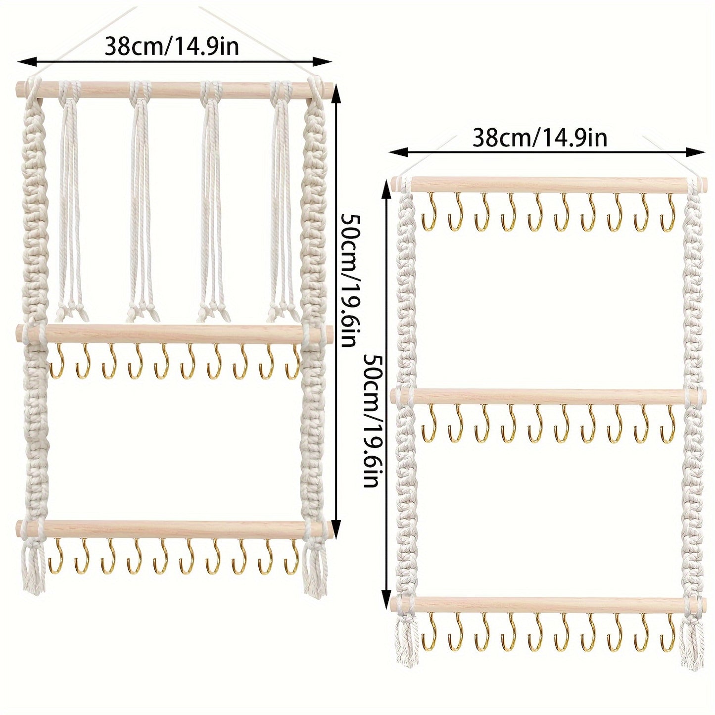 Bohemian handwoven macrame headband holder with wooden bow organizer, ideal for girls room decor. No power needed, with butterfly knot design for storage of hair accessories and other items.