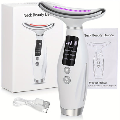 Sunhill 7-in-1 Beauty Neck & Face Massager - USB Rechargeable, with Heating & Vibration, Ideal for Skincare - Great Gift for Women