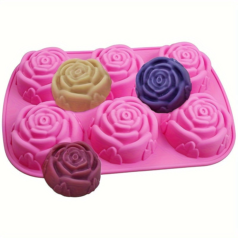 Silicone Rose Cake Mold with 6 Cavities in Pink - Heat Resistant, Ideal for French Desserts, Jelly, Pudding & Soap Making - Baking Tool for Valentine's Day & Christmas, Baking Accessories for DIY Crafters.