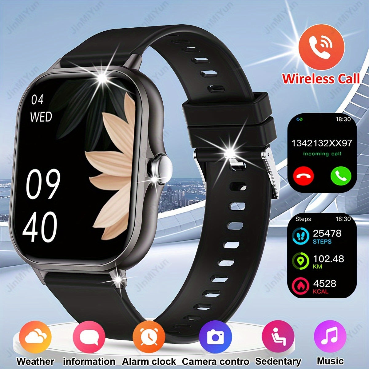 1.83 inch full screen touch sports smartwatch for men and women with wireless call/message reminder, custom watch face wallpaper, multiple sports modes, message reminder, phone answer/dial