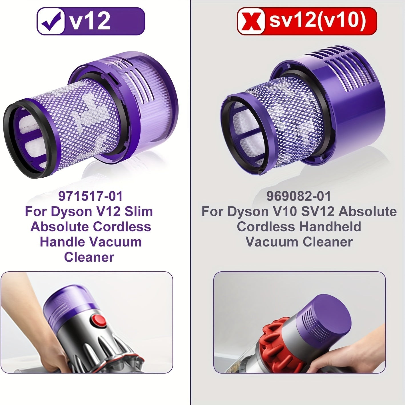 Comparison between 2 Alternatives for Dyson V12 Test Ultra-Thin Wireless Vacuum Filter, Similar to Part 971517-01