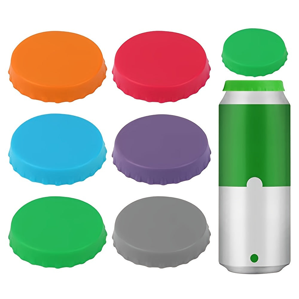 Six silicone soda can lids that prevent spills and fit standard soda cans. They come in a variety of colors and can also be used to cover juice and beverage cans.