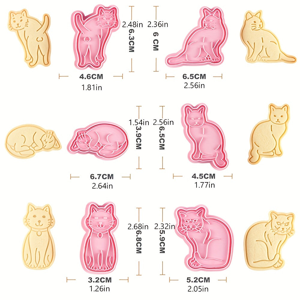 Набор из 6 очаровательных формочек для печенья в виде кошек с толкателями — идеально подходит для приготовления вкусных угощений и украшения тортов