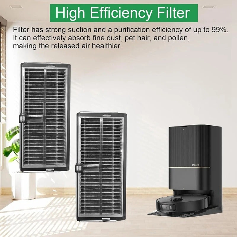 High-quality replacement HEPA filters designed for use with Dreame L10s Pro Ultra/X40 Ultra/X30 Ultra/X30 Pro Plus/X30 Pro Ultra Robotic Vacuum Cleaners. Includes a set of 4 filters for high-efficiency filtration. Compatible with plastic floor attachment